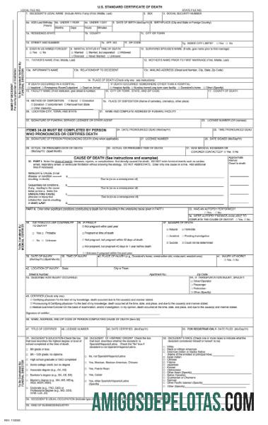 Cetificado de Óbito do Registro Geral dos EUA exemplo real